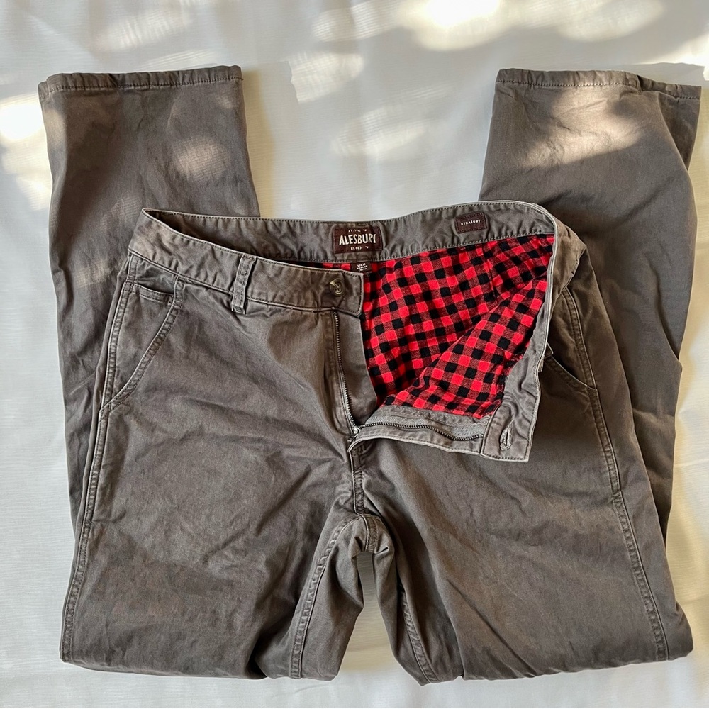 Gray Chinos with Contrasting Lining and Zipper Fly